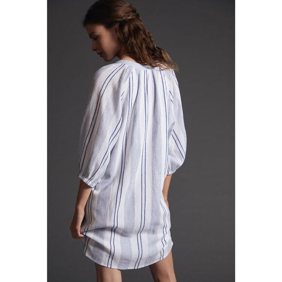 New Anthropologie Sundry Striped Henley Mini Dress $188 SMALL (1) White/Blue - Picture 3 of 4